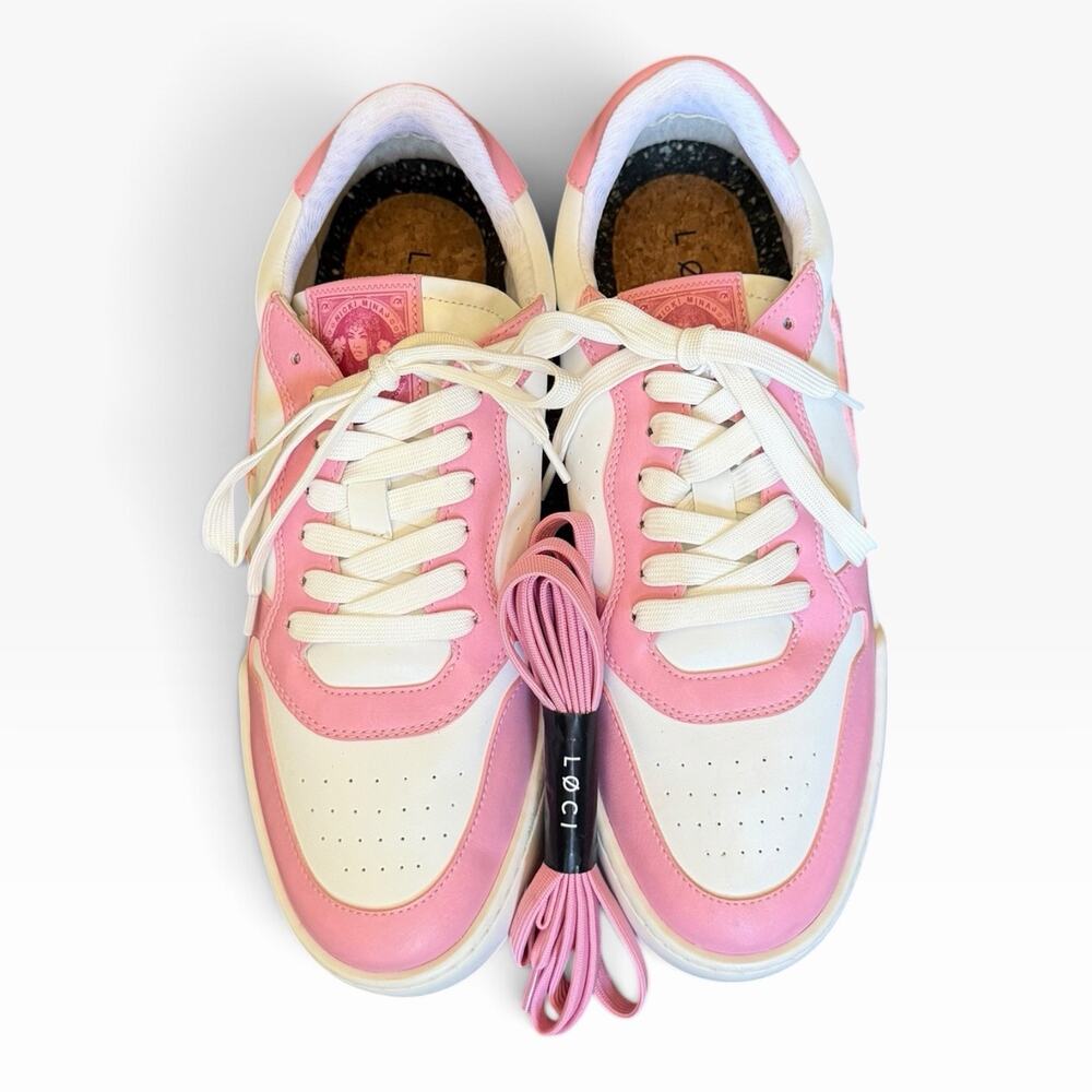 LOCI Atom Sneakers White Pink EU 42 Vegan Leather Low Top Extra Pink Laces